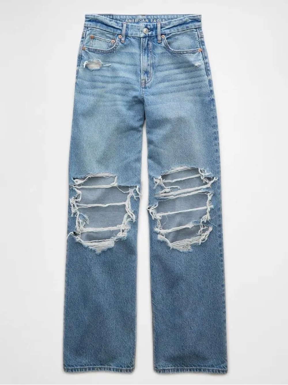 AE STRIGID CURVY SUPER HIGH WAISTED BAGGY STRAIGHT RIPPED JEANS